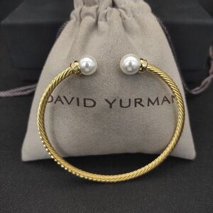 Luxury David Yurman Gold-Tone Pearl Cable Cuff Bracelet Hot
